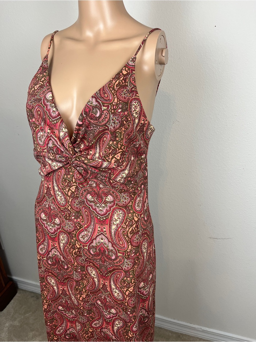 Laundry By Shelli Segal Red Paisley Midi Dress Vintage Y2K Fairy Dress Size 8